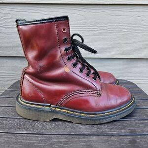 Cherry Red Vintage Doc Martens Boots Made In England Shoes 90s Women’s Size 6